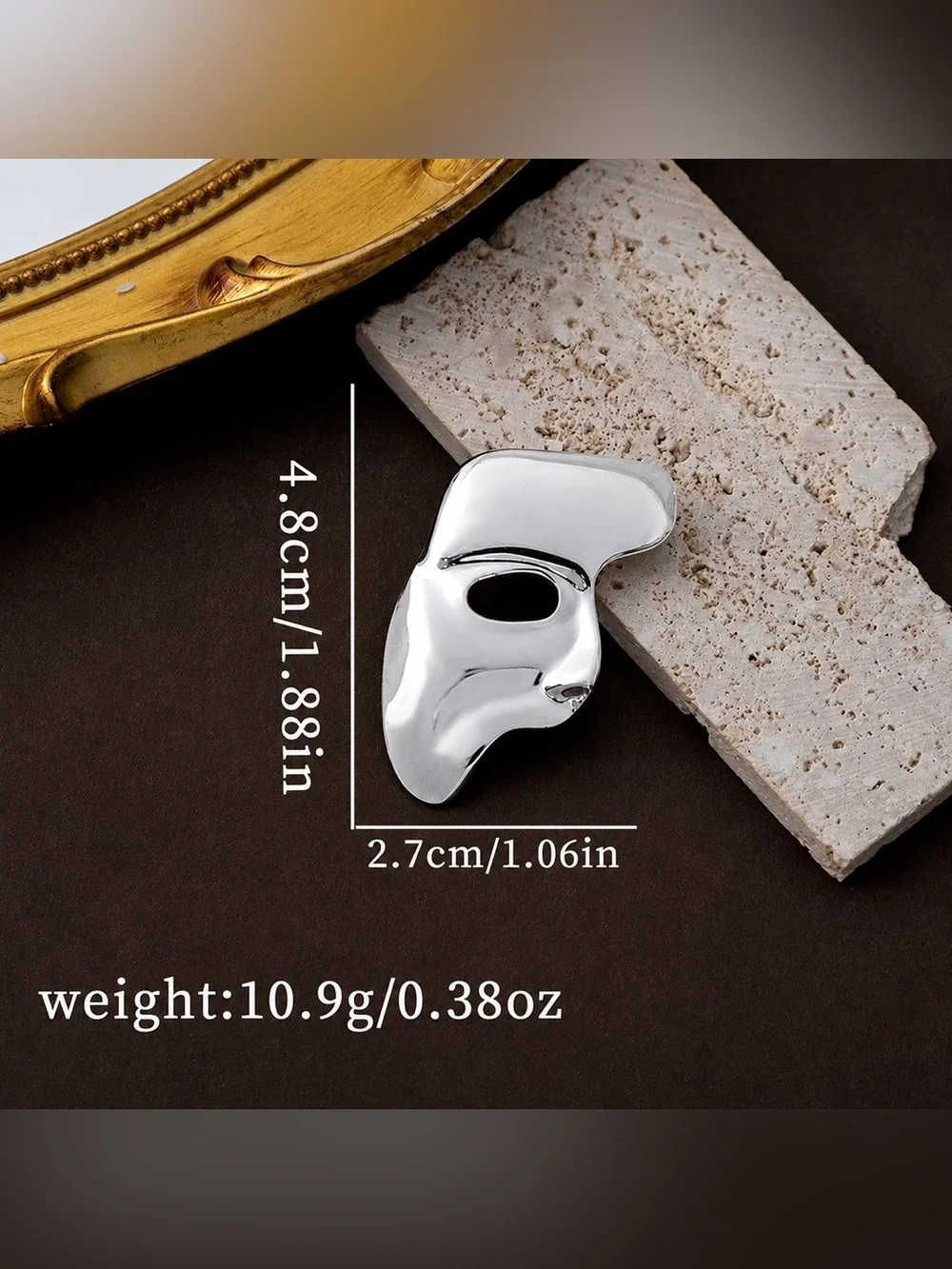 Silver Phantom Mask Brooch Pin – Theater Masquerade Face Statement Jewelry